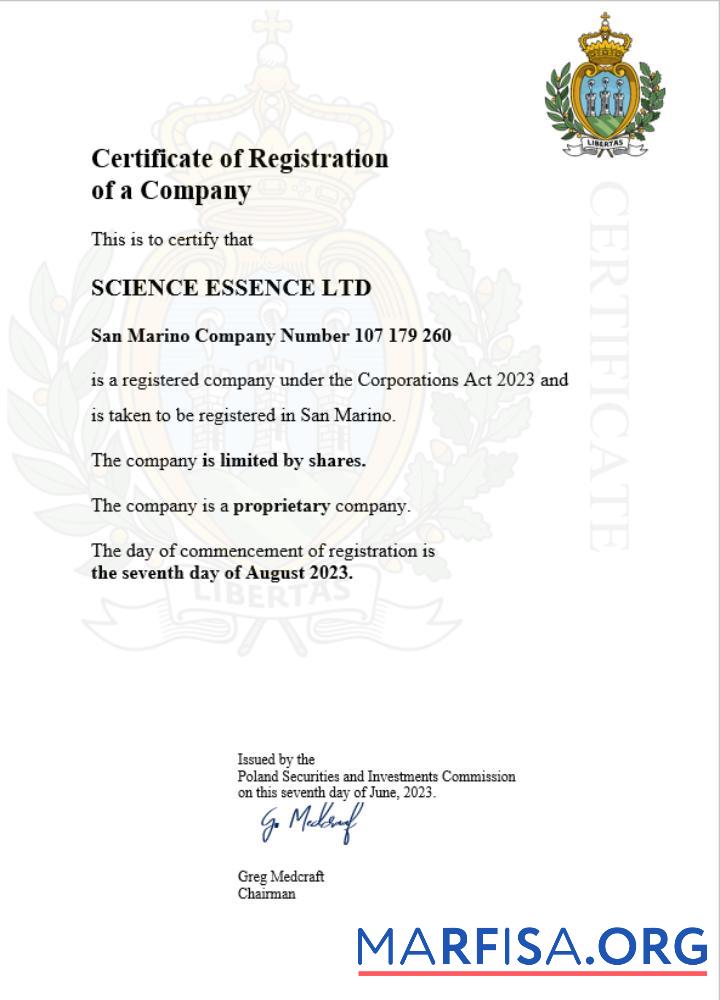 Printable San Marino business registration certificate Word and PDF template